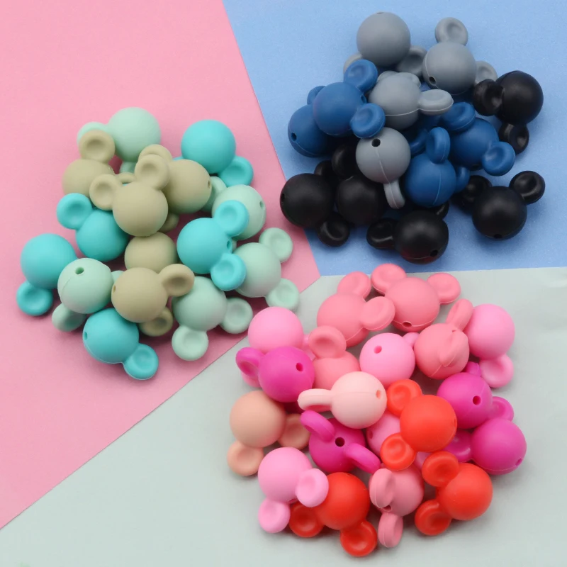 LOFCA 10pcs/lot Mouse Silicone Beads Baby Teether Toy Soft Chew Teething BPA Free DIY Charm Necklace Food Grade Jewelry