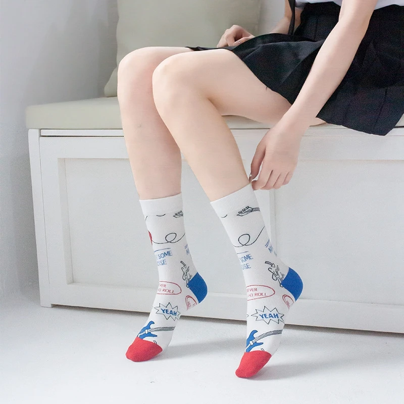 Happy Viennese Music Women Socks Fashion Notes Guitar Creative Hip Hop Beatles-style Cotton Sock Wonderful Beethoven Symphonies