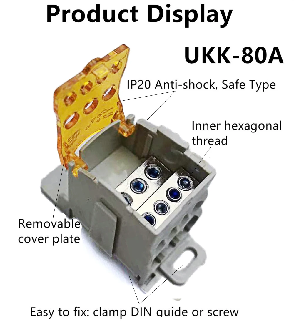 1Pcs UKK80A UKK125A UKK160A UKK250A UKK400A UKK500A Terminal Block 1 in many Out Din Rail distribution Box