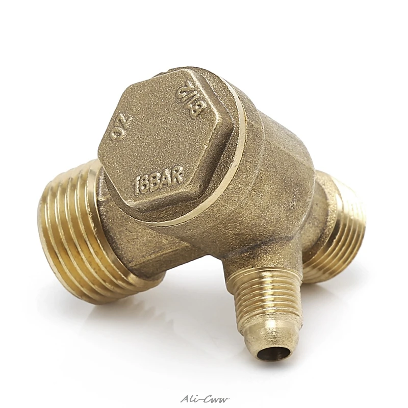 Buitendraad 3 Way Metal Air Compressor Terugslagklep Gold Tone
