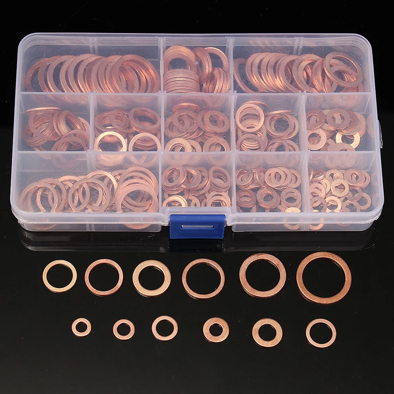 200 Pcs Copper Sealing Solid Gasket Washer Sump Plug Oil For Boat Crush Flat Seal Ring Tool Hardware M5/M6/M8/M10/M12/M14 Pack