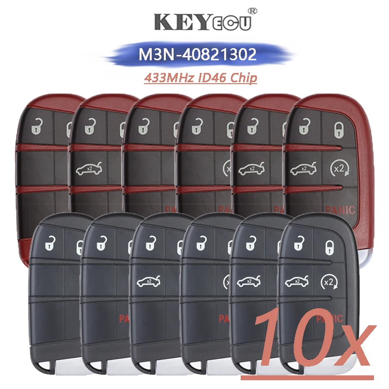 

KEYECU 10 PCS / Set 433MHz ID46 Chip M3N-40821302 Replacement Smart Remote Key Fob for Chrysler Dodge Charger Journey Challenge