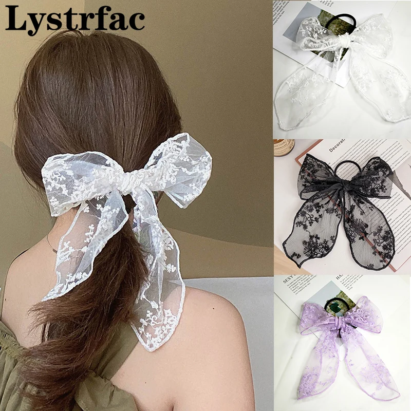 Lystra In New Lace Bowknot Scarf Hair Ties for Women Female Mesh Hair Scrunchies Ponytail Barrettes Women Hair Accessories