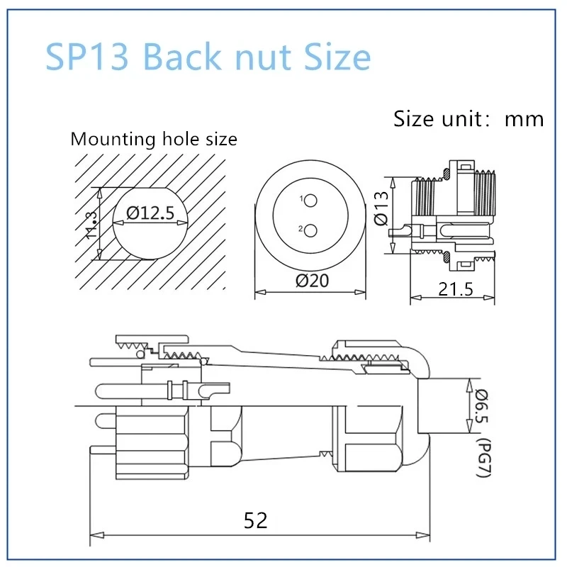 SP13 Wasserdichter Steckverbinder IP68 1/2/3/4/5/6/7/9 Pin Kabelanschlüsse Stecker/Buchse Mutter/Flansch/Docking