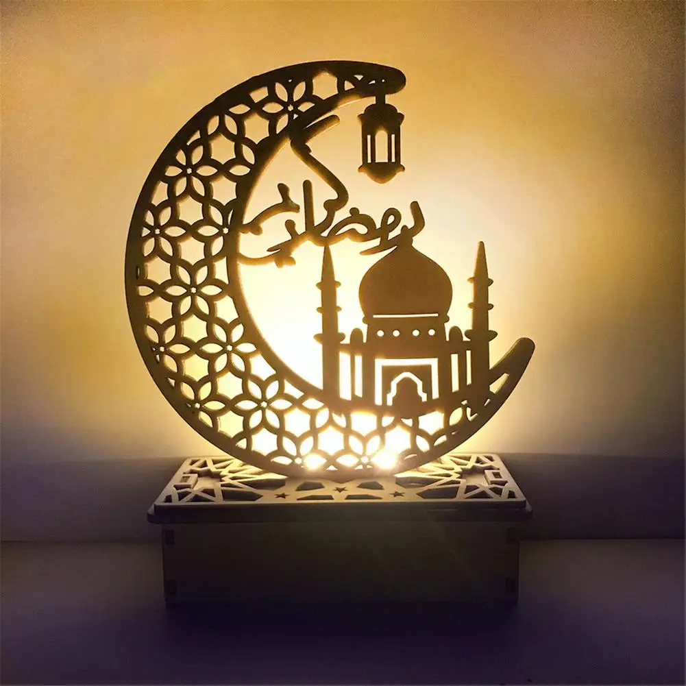 Wooden Eid Mubarak Light Accessories Ramadan Kareem Ramadan Decorations Islam Gift Muslim Hanging Lantern Palace Light Eid Party