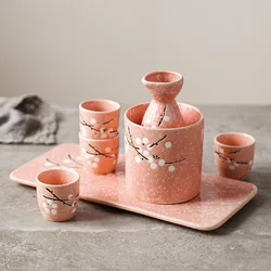 Japanese Hand-painted Underglaze Color Ceramic Household Restaurant Creative Wine Glass Pot Warming Wine Bottle Set Combination