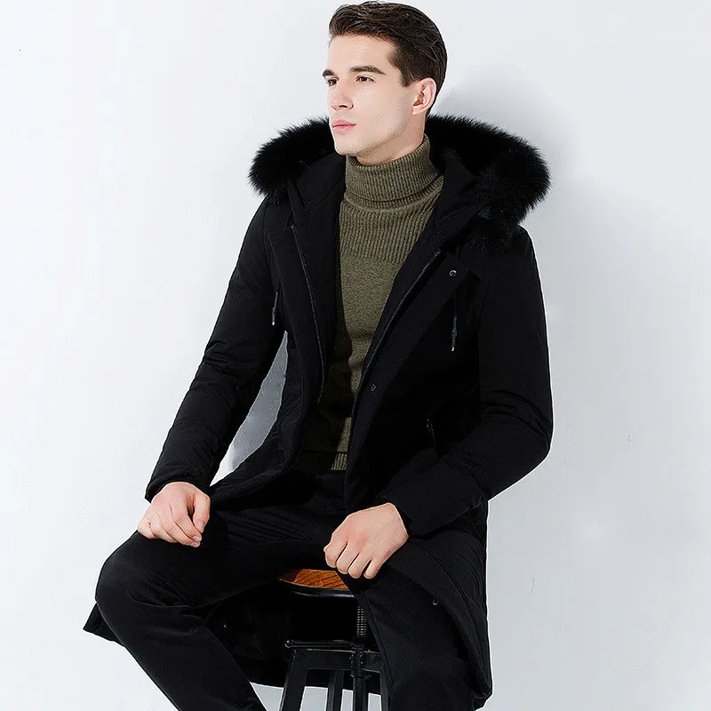 Winter Jacket Men Casual Duck Down Jacket Fox Fur Collar Warm Parka Men Down Coats Overcoat Abrigo Hombre KJ575