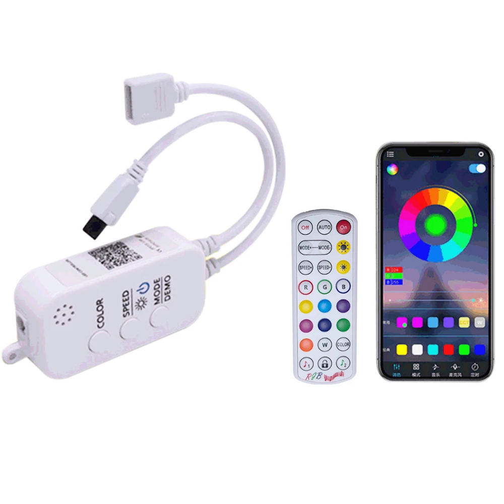 DC5-24V RGB Bluetooth Music Controller with 24 Keys IR Remote Phone APP Control for RGB LED Strip Lights