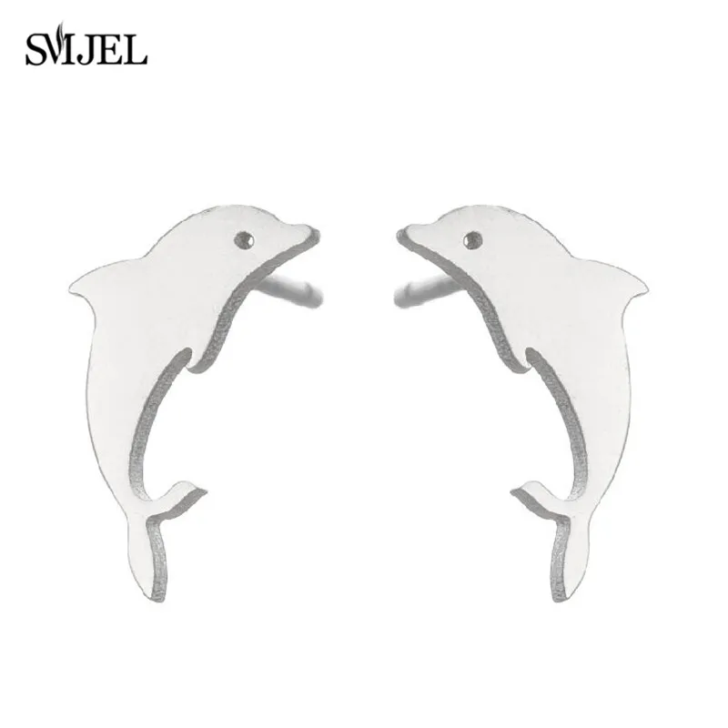 Cute Stainless Steel Fish Earrings For Women Girl\'s Vintage Gold Color Animal Shark Dolphin Fish Tail Earring Jewelry Gift