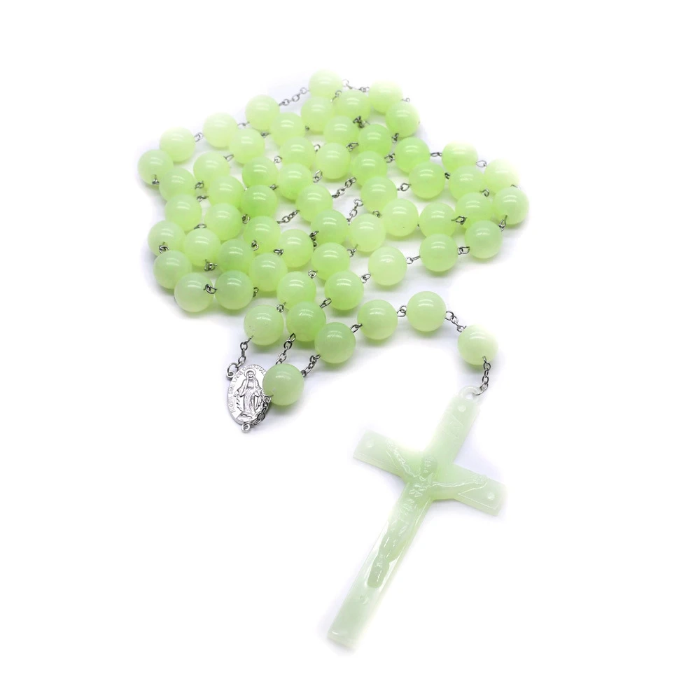 QIGO Luminous Wall Rosary Necklace Religious Catholic Big Cross Church Pendant Necklace