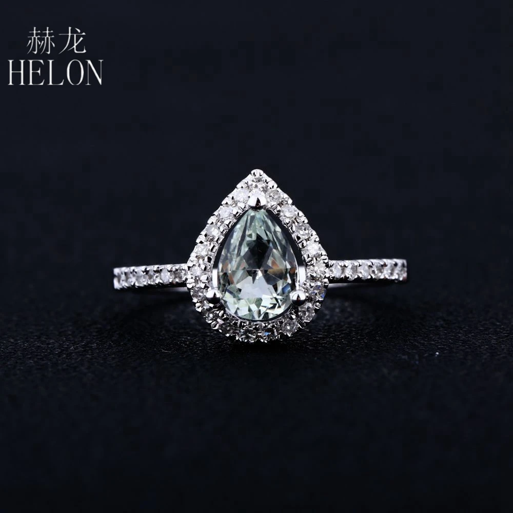 HELON 5X7mm Pear Cut Lemon Crystal Fine Jewelry Rings Sterling Silver 925 Natural Diamonds Engagement Ring Setting Women Gift