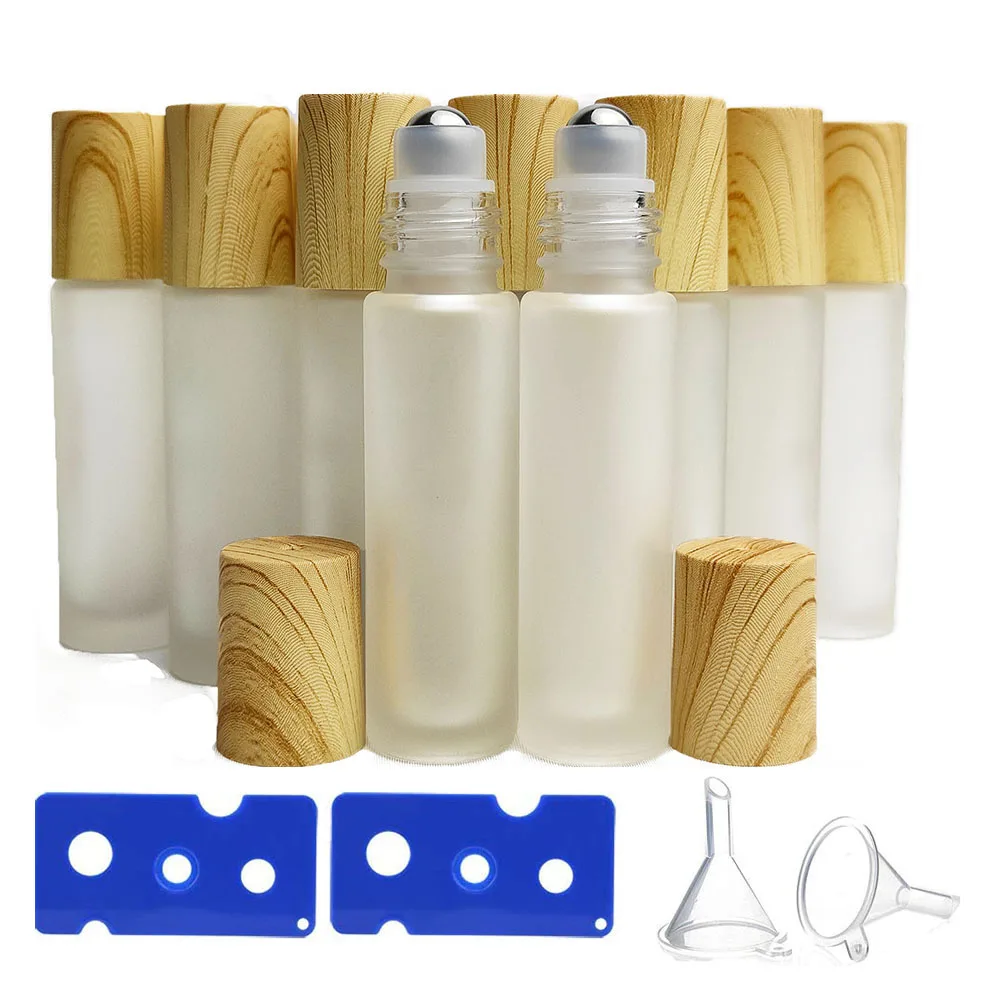 

24Pcs/lot 10ml Frosted Glass Roll On Bottles With Metal Balls Empty Parfum Bottles For Essential oil Cosmetic Containers