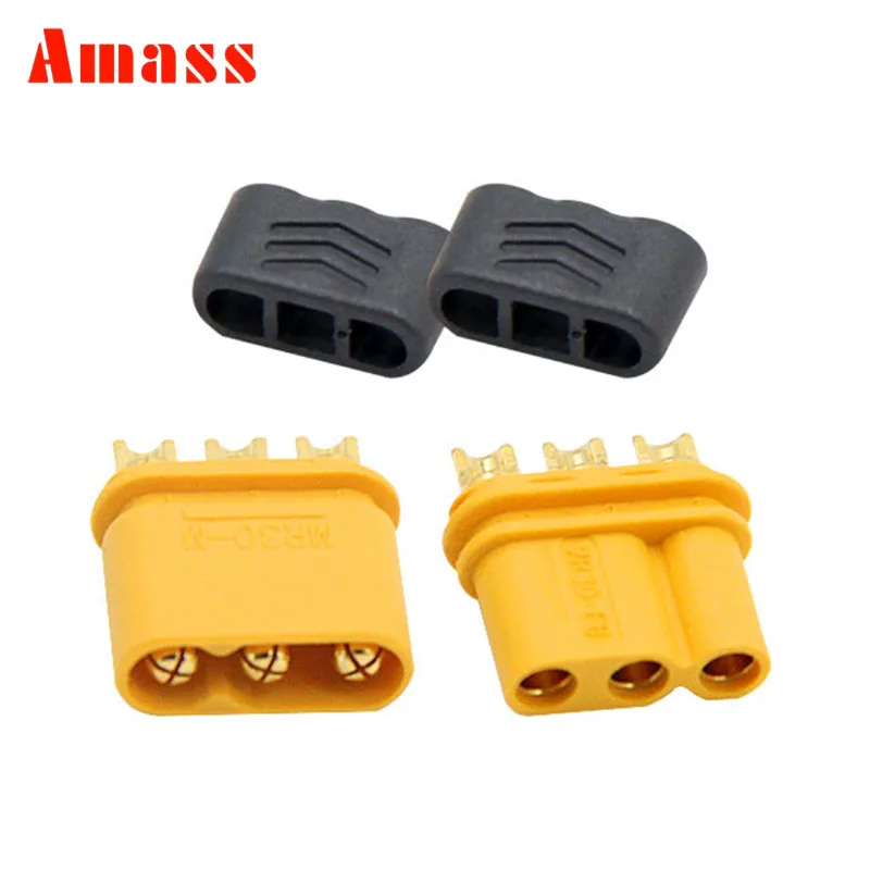 1Pairs Amass MR30 Plug Male and Female 2mm golden Plated Bullet Connectors with Lock Protective Sleeve for Controller/Motor