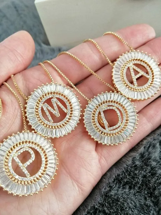 Nidin New Fashion A-Z Initials 3 Colors Choice Micro Pave CZ Letter Pendant Name Necklace Charm Family Jewelry Fine Party Gift