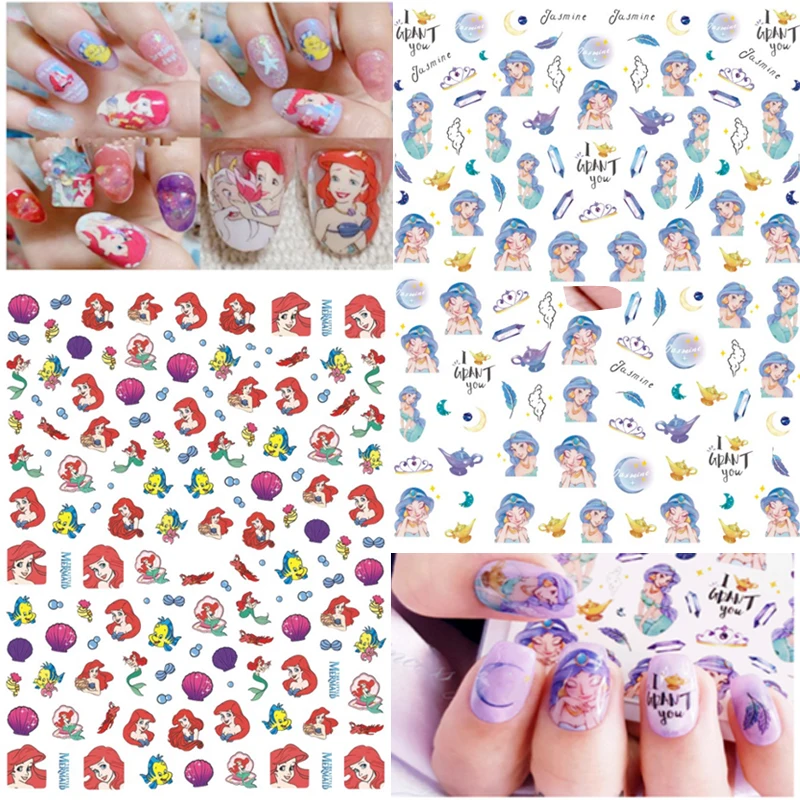 1PCS Disney Mickey Mouse Stitch Minnie Rapunzel Nail Art Sticker Donald Duck Snow White Nail Art Decoration Decal Aladdin Magic