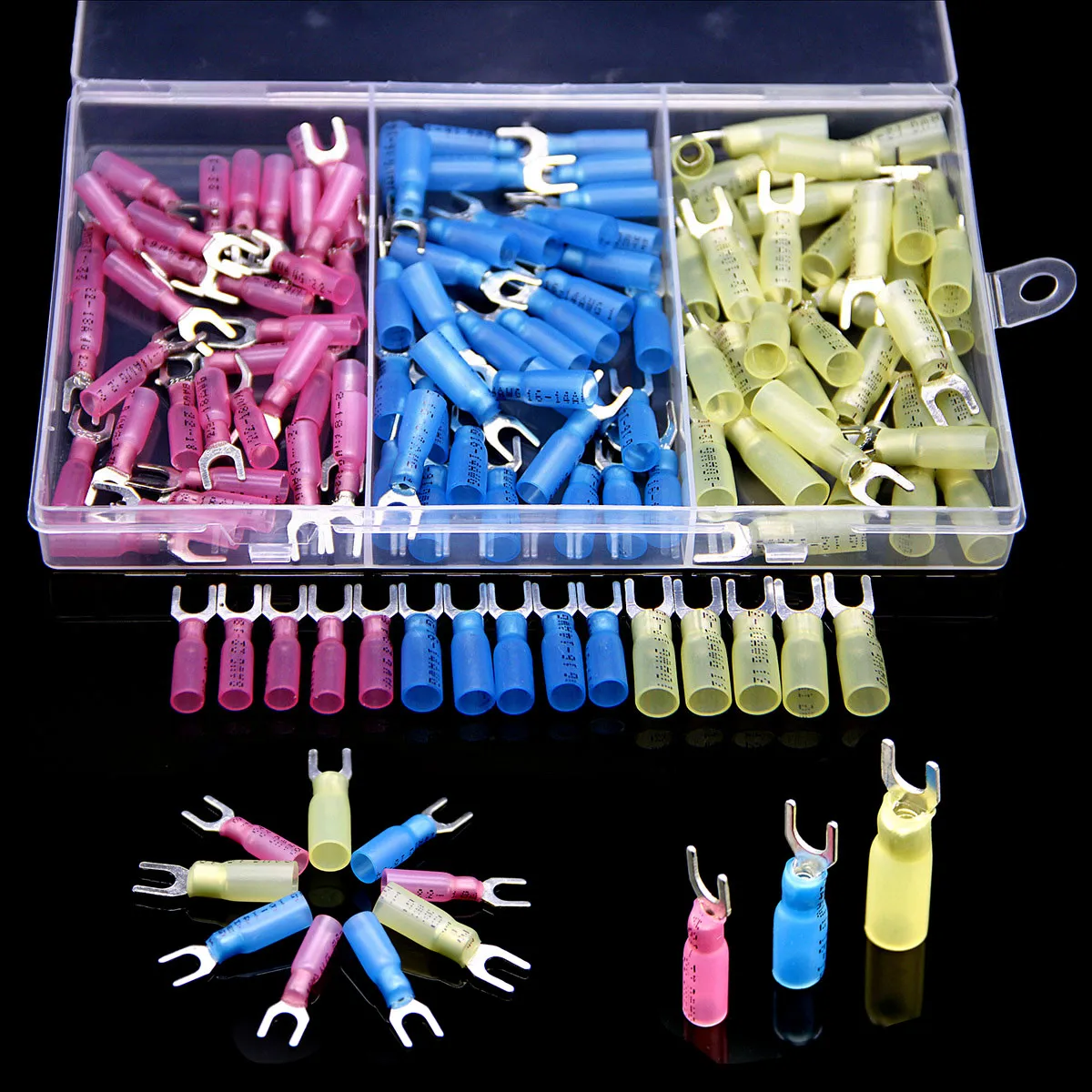 120Pcs Heat Shrink Butt Wire Terminals U-type Wire Connector Heat Shrink Spade Fork Connectors Waterproof Insulated Terminal