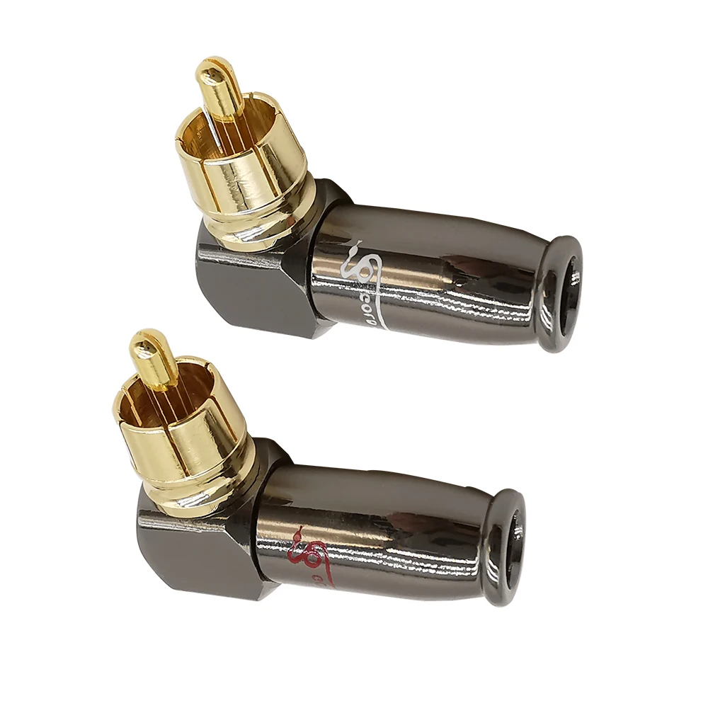 2Pcs Right Angle 90 Degree Gold-plated RCA Male Plug Connector Audio Video Speaker L-Shaped Adapter Welding Type