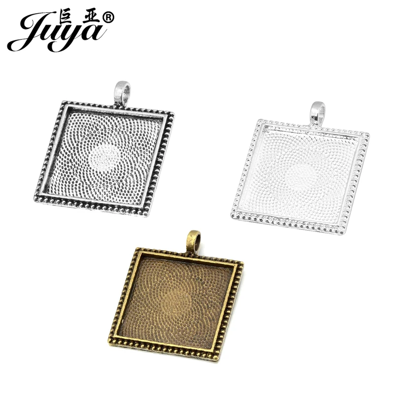 60PCS 25mm Square Pendant Base Metal Alloy Blank Tray Charms For Jewelry Making Accessories Necklaces Or Keychains Components