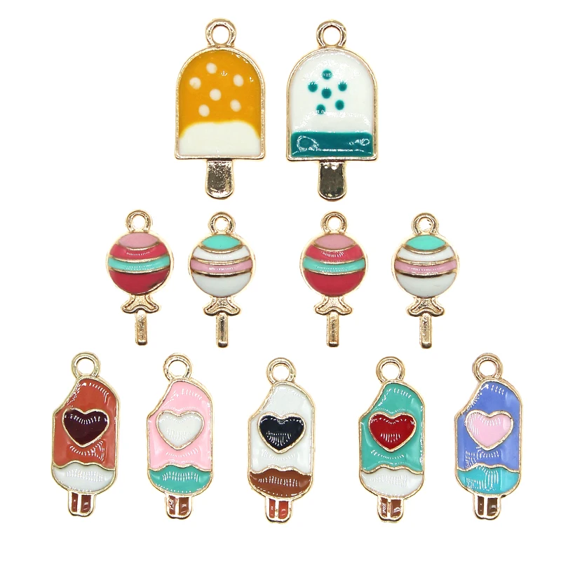 10 pçs/lote bonito lollipop doces esmalte sorvete encantos pingentes charme para brincos jóias fazendo balançar encontrar xl1022