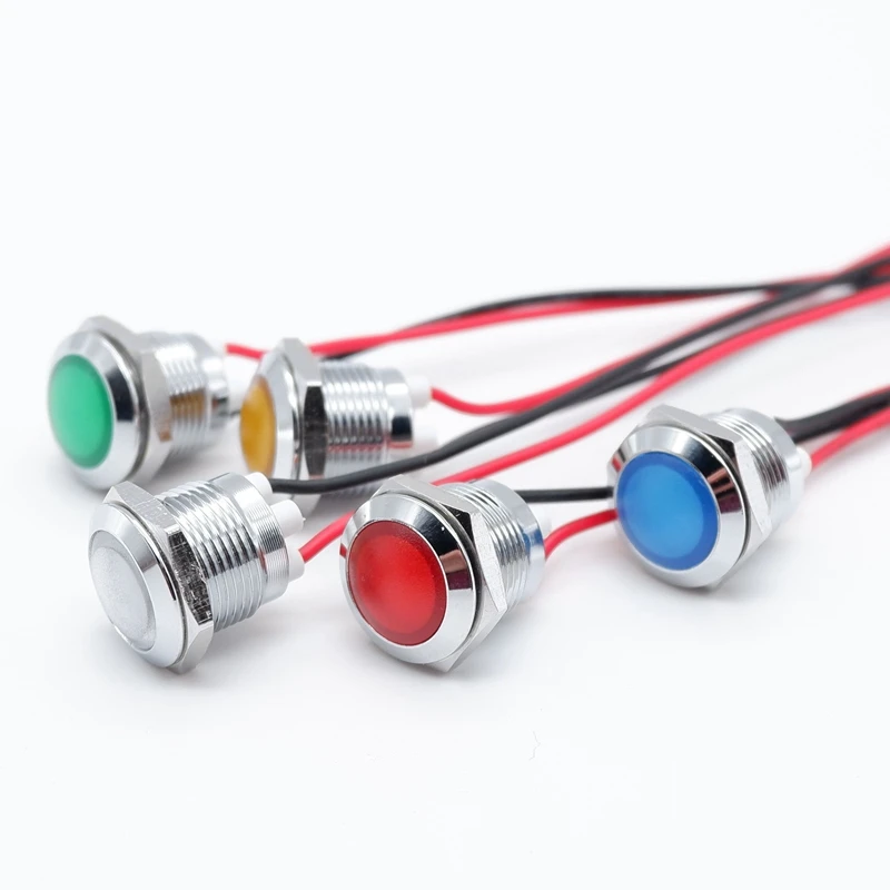 12mm Wodoodporna metalowa lampka ostrzegawcza LED Pilot Signal Lamp IP66 3V 5V 6V 9V 12V 24V 220v Czerwony Żółty Niebieski Zielony Biały