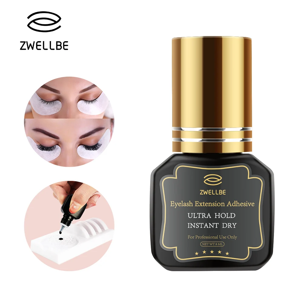 zwellbe 8/10ml Eyelash Extension Glue 1-2 Seconds Fast Drying Black Eyelashes Glue Pro Lash Glue Black Adhesive