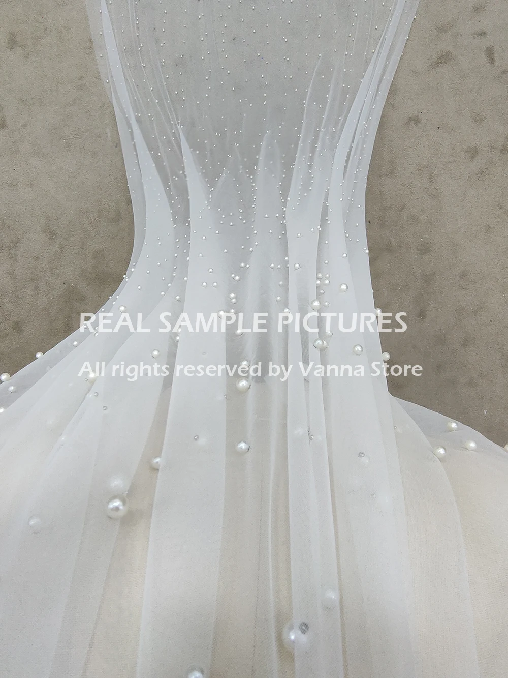 Pearls Tulle Bridal Veil One Layer Soft Mesh Custom Made Length Blusher Romantic Wedding Accessory For Bride