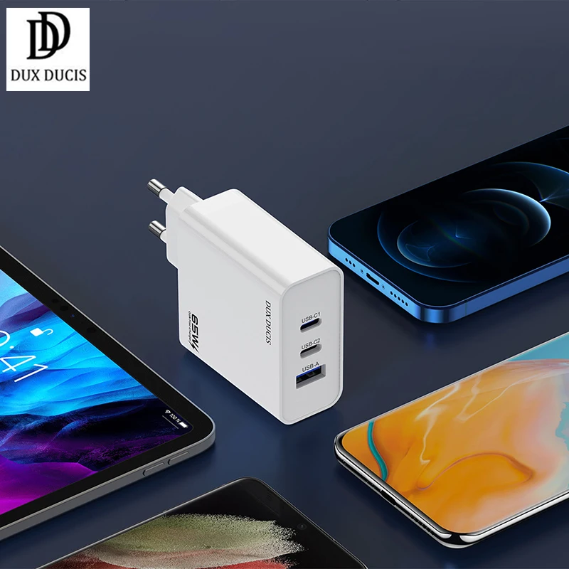 For POCO F3 Charger PD 65W 3-Port Fast Charger Quick Charge Wall Phone Travel Charger EU Adapter For iPhone 12 Pro Max DUX DUCIS