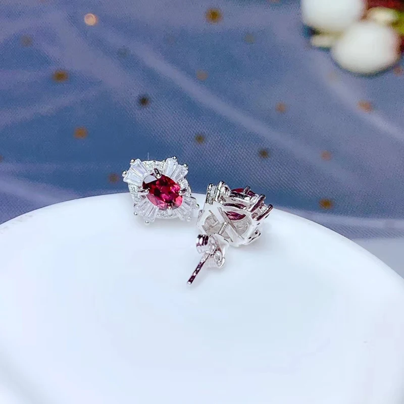 CoLife Jewelry Natural Pyrope Garnet Stud Earrings for Daily Wear 4mm*6mm Garnet Silver Earrings 925 Silver Pyrope Jewelry