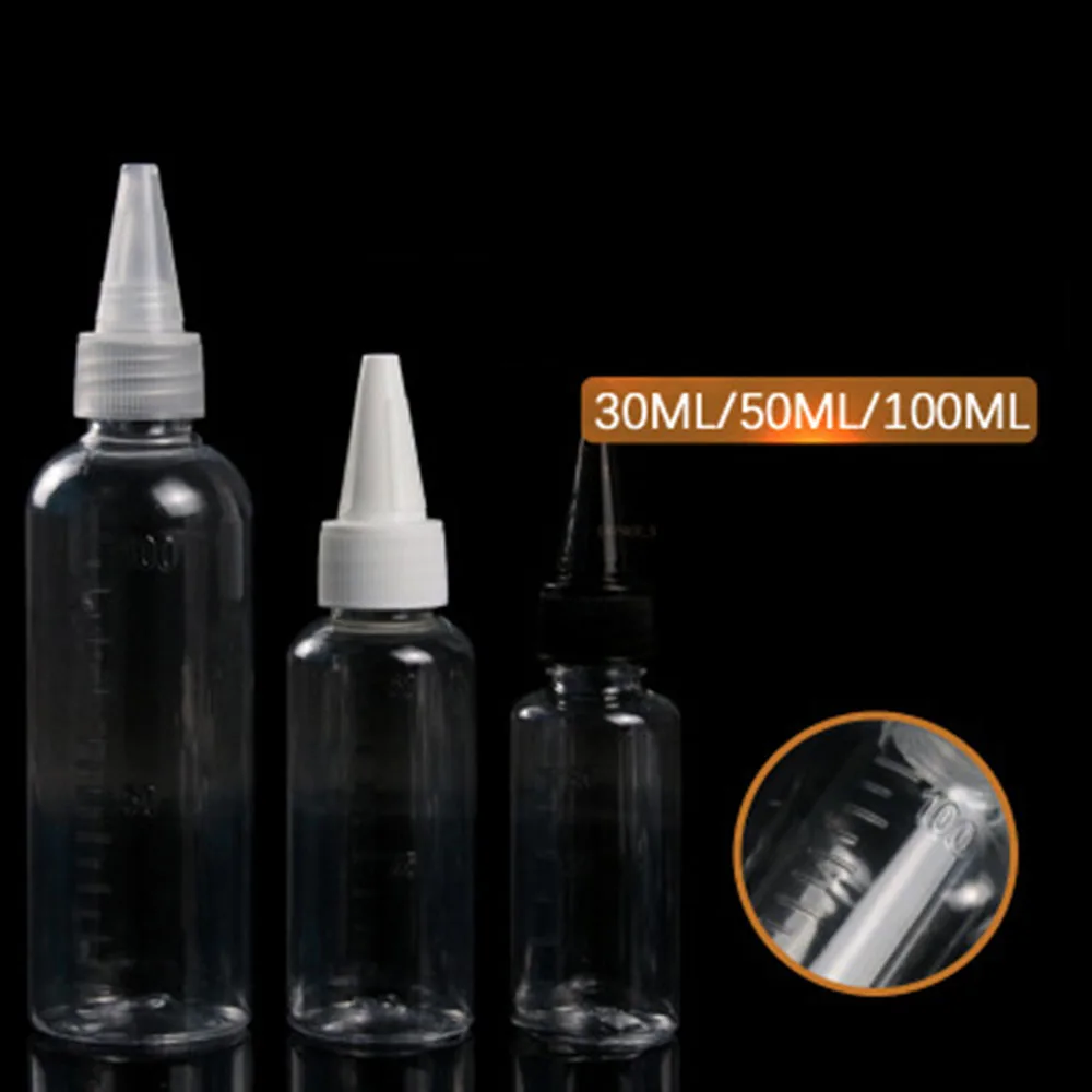 30ml/50ml/100ml Portable small Transparent Plastic Empty Bottle Refillable Bottles With Scaled Tip Emulsion Dispensing Bottle