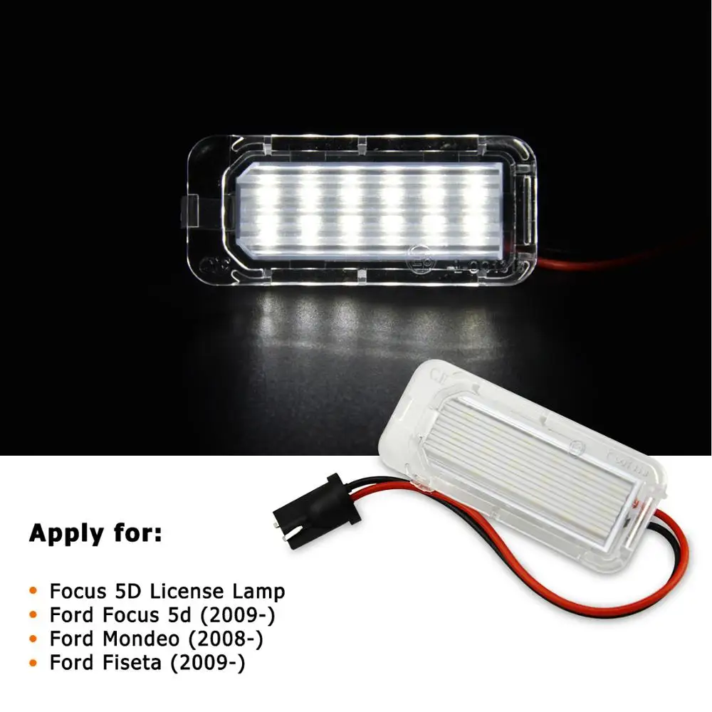 2pcs Canbus LED Number License Plate Light Lamp For Ford Focus 5D Fiesta Mondeo MK4 C-Max MK2 S-Max Kuga Galaxy 6000k White 12V