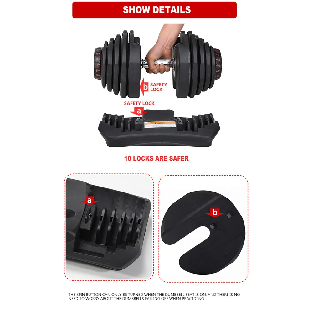 Adjustable 90lb/40kg Dumbbell Set 10~90lb Adjustment Rubber Cover Anti-Skidd ​Iron Workout Weights Exercise Gym Fitness Dumbell