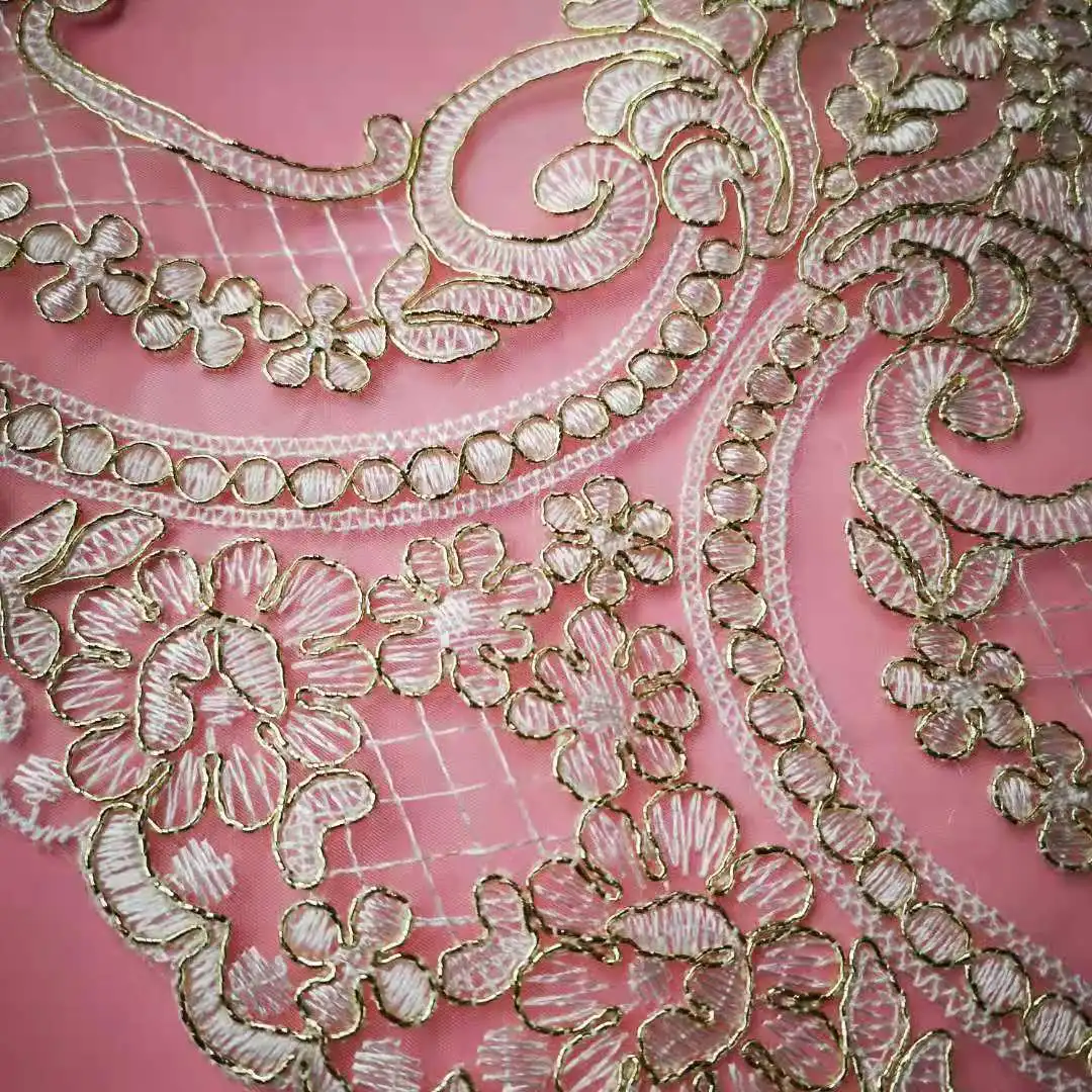 2Yards 22cm Wide Gold Thread Edge Polyester Embroidery Lace Trim for Bridal Wedding Gown Costume Design Lace Ribbon