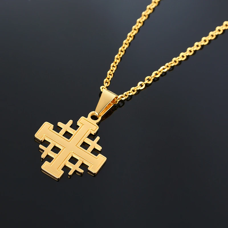 Bible Jerusalem Crusaders Cross Pendant Necklaces Medieval Religious Statement Stainless Steel Chains Necklace Jewelry Unisex