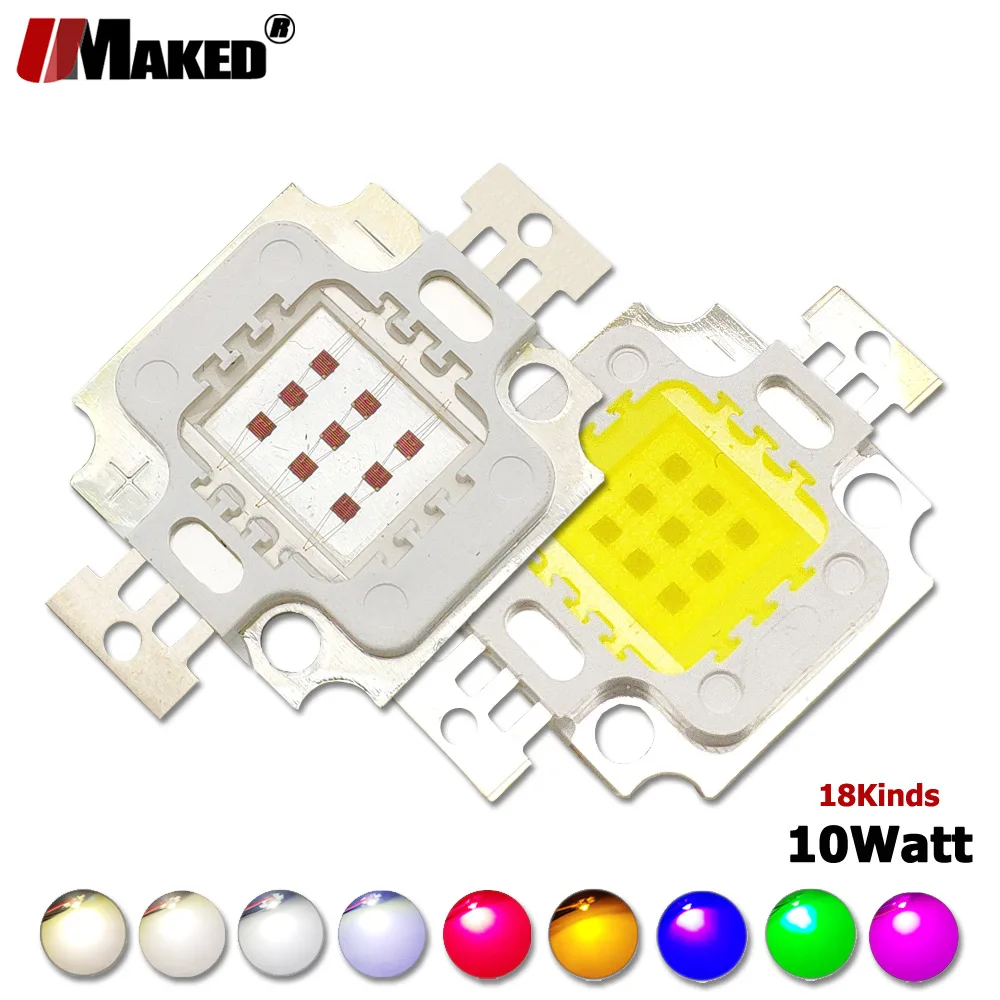 High Power LED Chip 10W 9-11V 900mA SMD COB Doide Warm Cool White Red Green Blue RGB Yellow 660 440 Growth LED Flood Light Beads