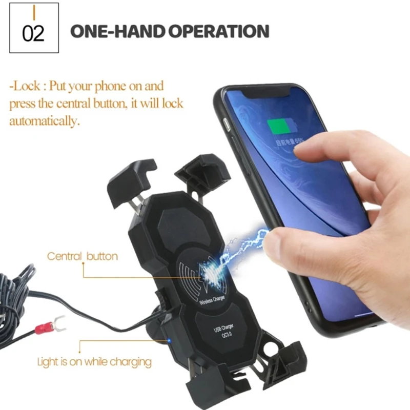 

12-24V Motorcycle QC3.0 USB 15W Wireless Charger Mount Motorbike Phone Holder Handlebar USB Charger Au30 21 Dropship