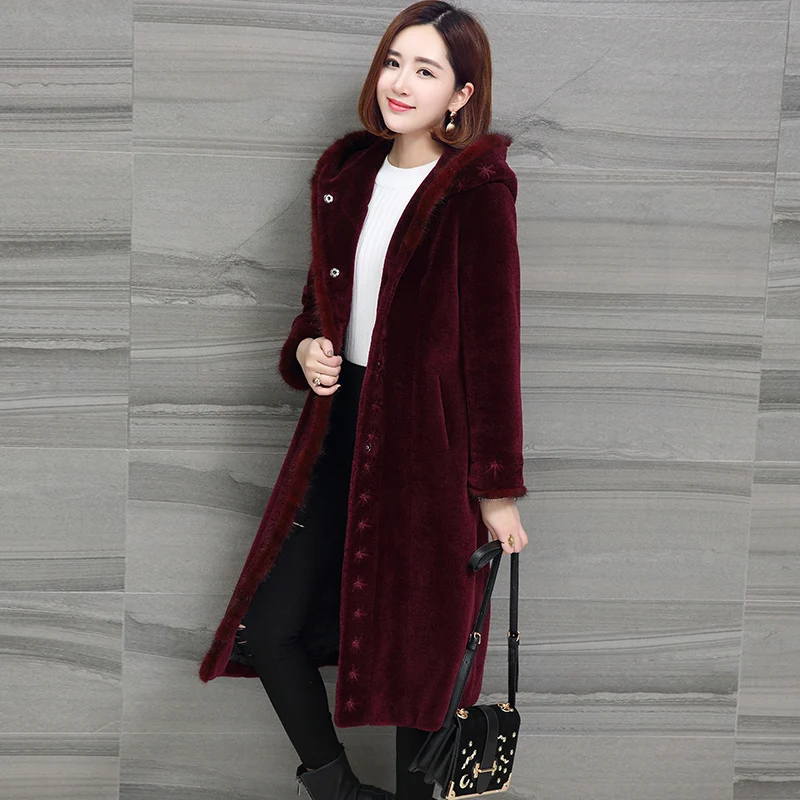 

Sheep Natural 2020 Shearing Real Fur Coats Women Ladies Winter Jacket Hood Mink Fur Coat Female casaco feminino NR1610