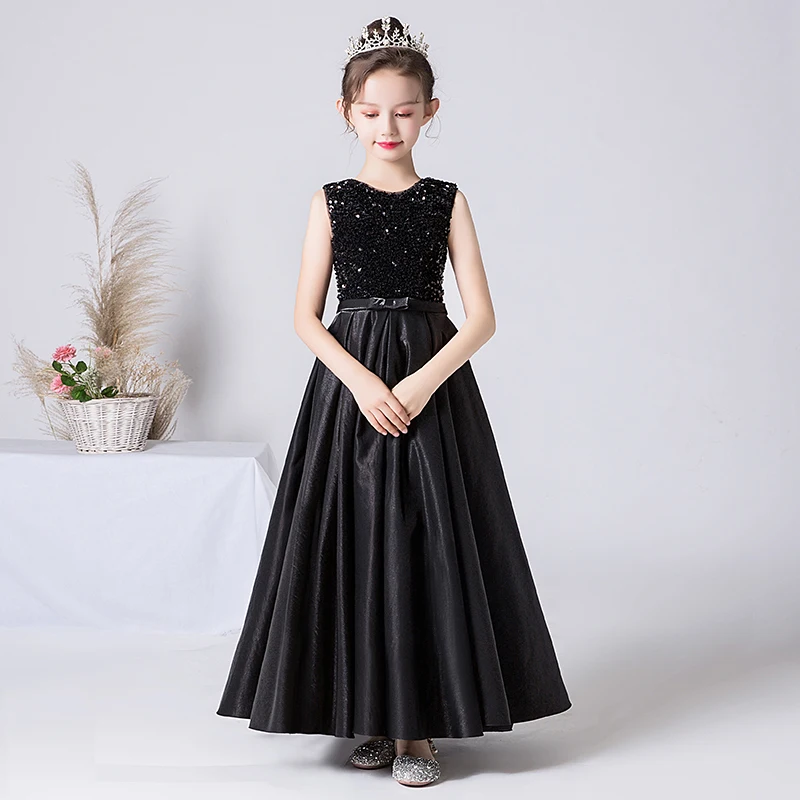 Robe en satin à paillettes pour filles, robe à fleurs personnalisée pour anniversaire, fête de Noël, ligne A, fibre junior, banquet interdit