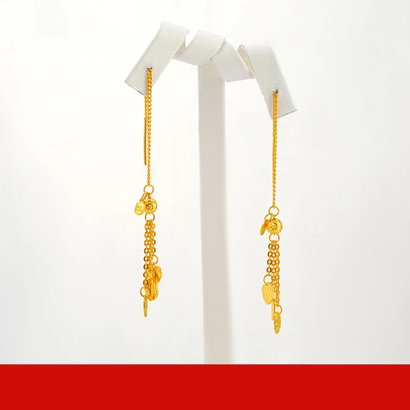 24K Pure Gold Earring Real AU 999 Solid Gold Earrings Nice Good Hollow Ball Tassel Upscale Trendy Fine Jewelry Hot Sell New 2023