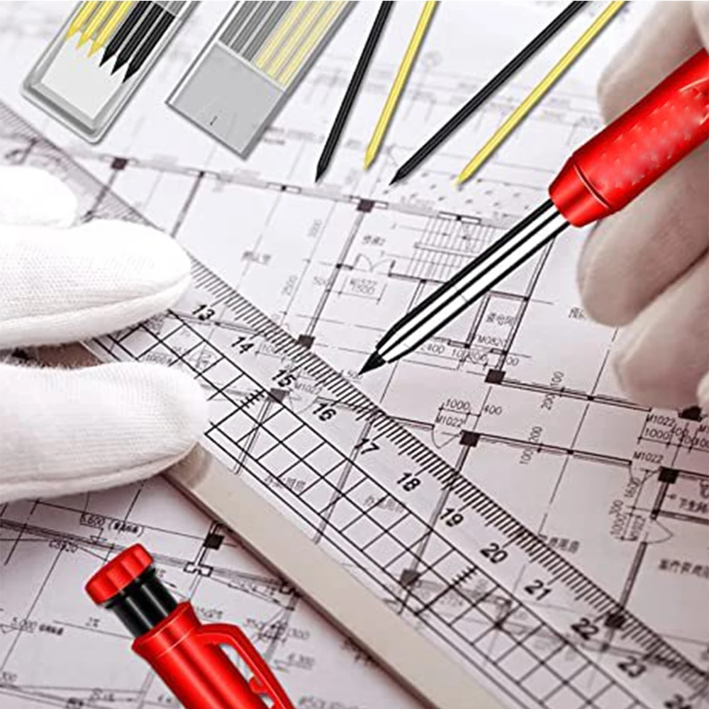 Set di matite per carpentiere solido con cavi di ricarica temperamatite incorporato Set di pennarelli meccanici per fori profondi