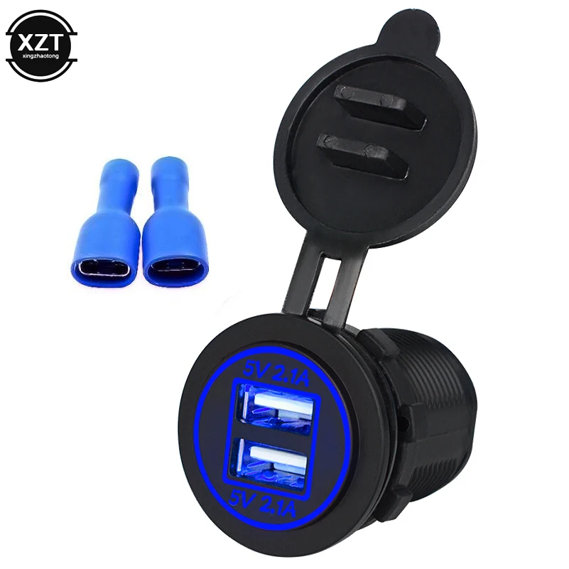 Auto Car-Styling Vehicle Charger 5V 4.2A Dual USB Charging Socket Adapter Power Outlet for 12V 24V Motorcycle Car LED
