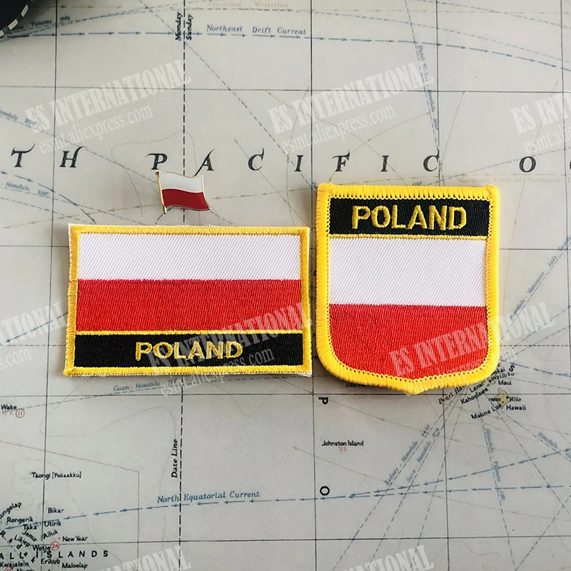 POLAND National Flag Embroidery Patches Badge Shield And Square Shape Pin One Set On The Cloth Armband   Backpack  Decoration