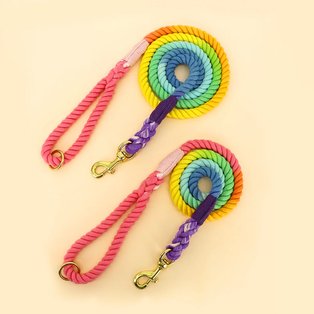 Colorful Dog Leash Round Cotton Dogs Lead Rope Cute Rainbow Pet Long Leashes Belt Outdoor Dog Walking Training Leads Ropes