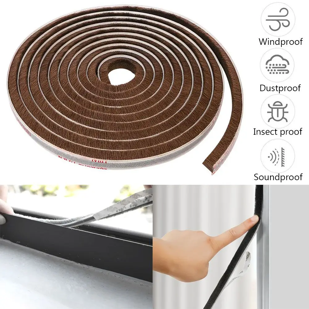 5M Self-adhesive Sealing Wind-proof Brush Strip Home Door Window Sound Insulation Strip Gasket Accessories