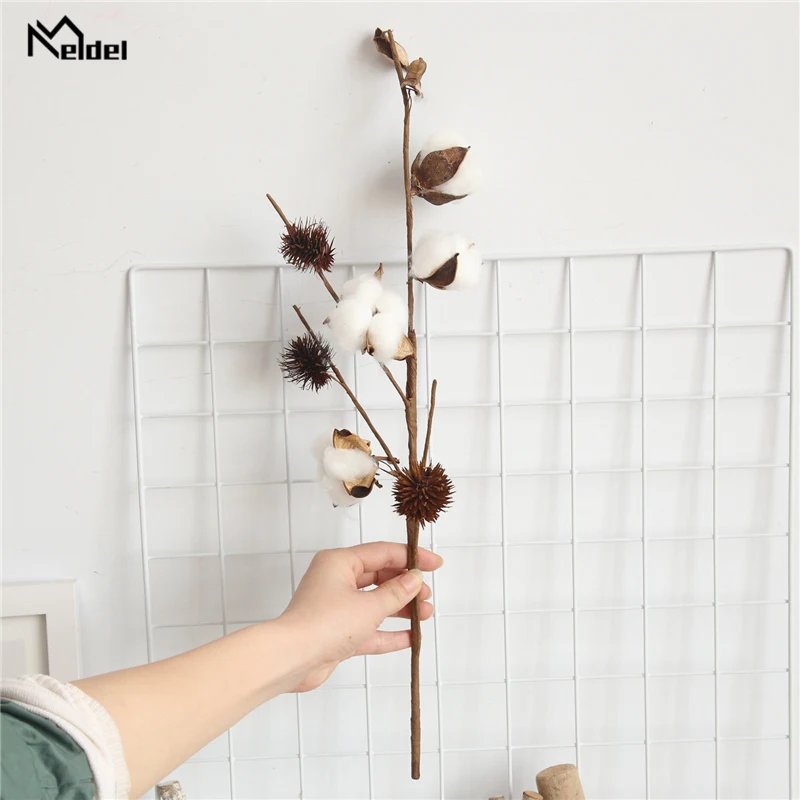 Meldel Bouquet Naturally Dried Cotton Stems Farmhouse Artificial Flower Filler Floral Decor Simulation Flower Home Wedding Decor