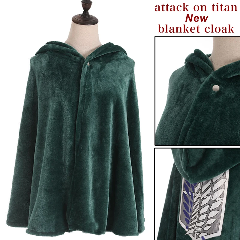 Anime Shingeki No Kyojin Hoodie Attack On Titan Blanket Mikasa·Ackerman Children Kids Unisex Flannel Cloak Robe Cosplay Costume