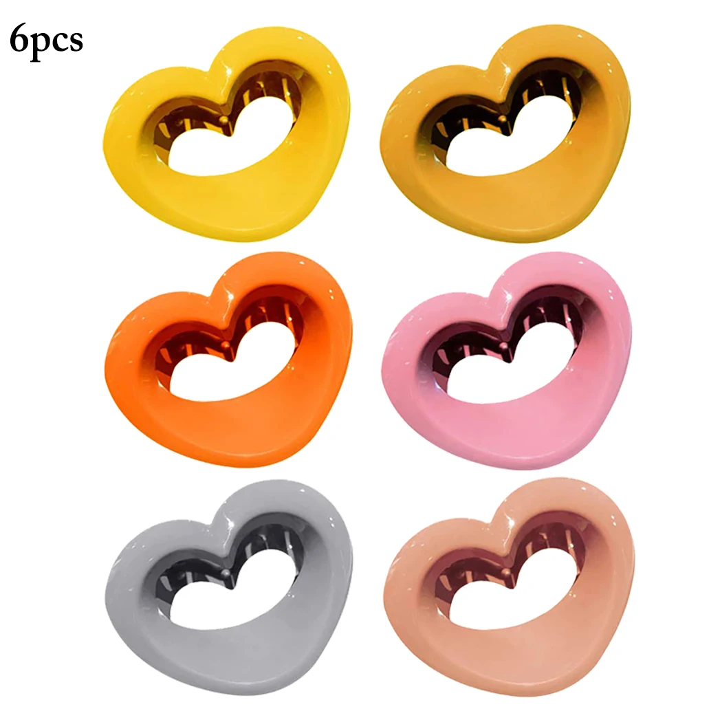 

6pcs Multicolor Hair Clips Clip Barrettes For Women Plastic Lovely Heart Shape Non-Slip Claws Hairpin Headwear Hair Styling Tool