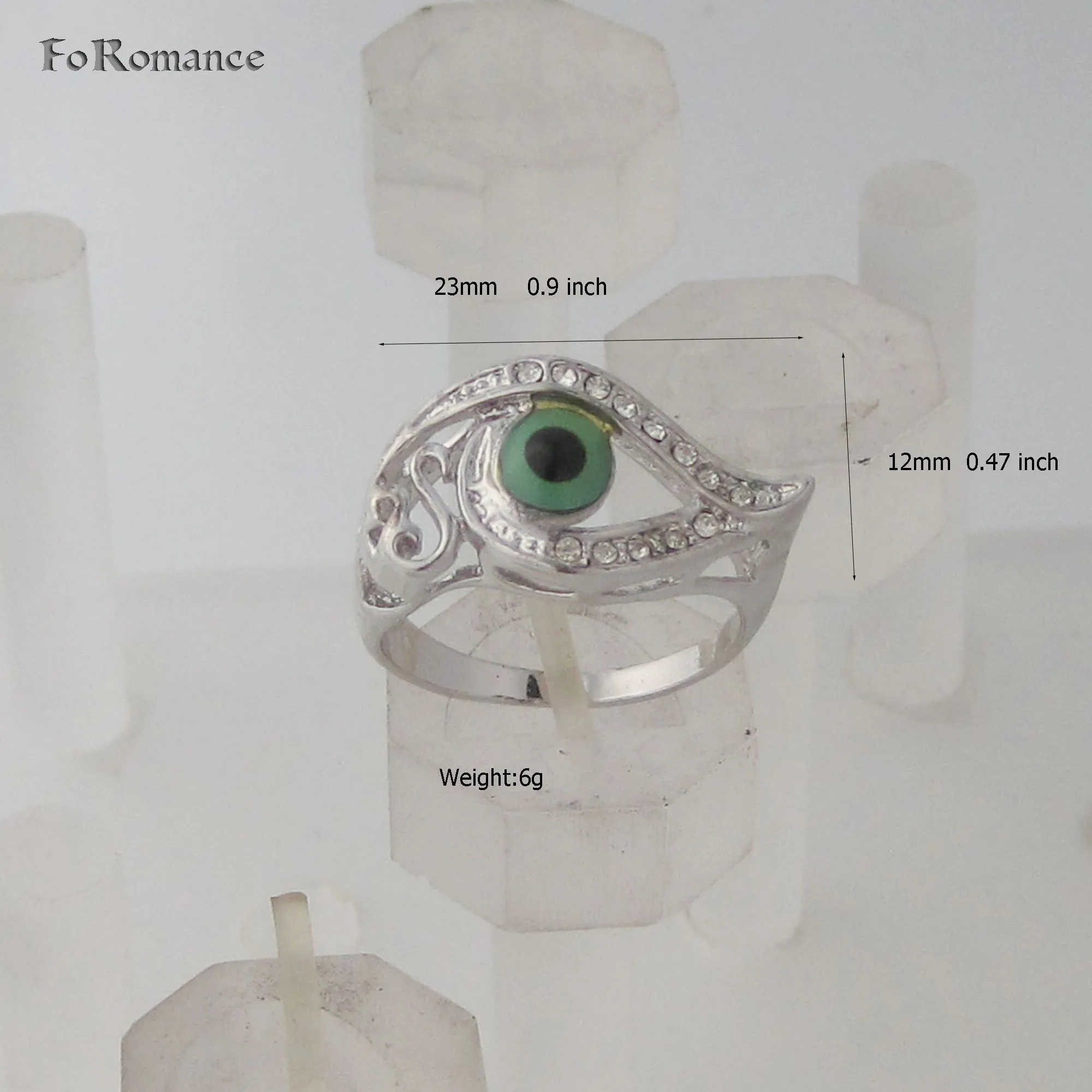WHITE GOLD PLATED EYE EVIL EYE PROTECTION FROM EVIL THINGS ENAMEL RING WITH EYE DROP AVAILABLE SIZE SIZE 7 9