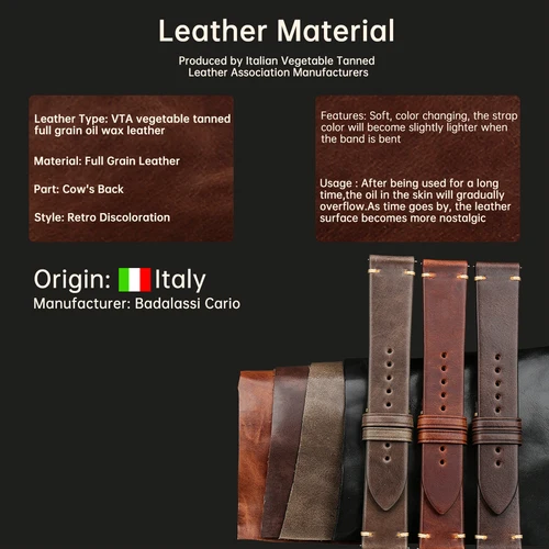 Imagen 2 del producto MAIKES Correa de reloj de liberación rápida Cierre de mariposa Cuero de vaca Hecho en Toscana Italia Accesorios Pulsera Correa de reloj