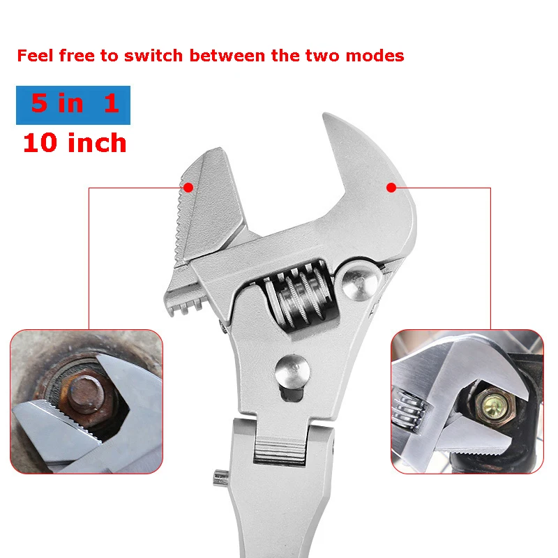 5 In 1 Adjustable Wrench 10 Inch Torque Wrench Can Rotate and Fold 180 Degrees Ratchet Wrench Household Universal Wrench Tool