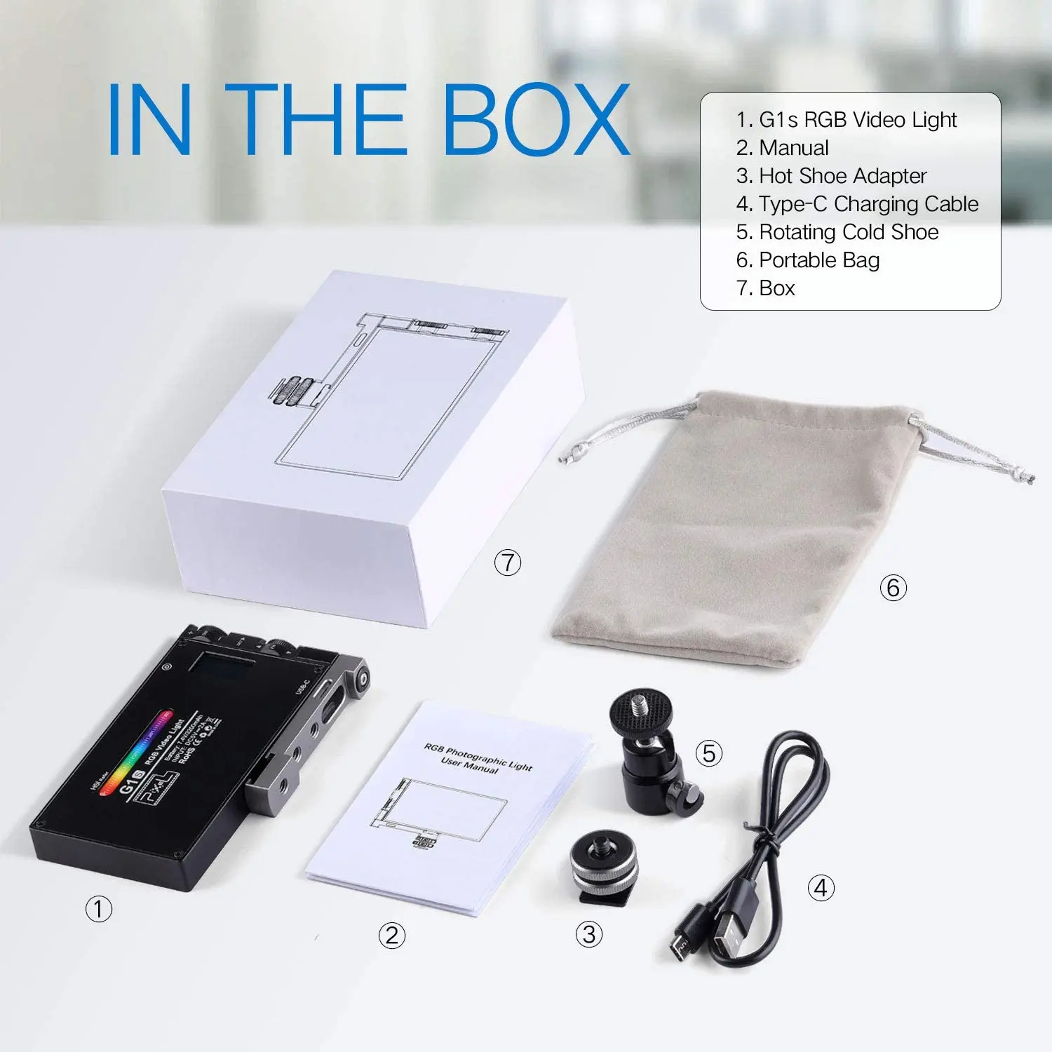 مصباح فيديو G1s RGB مطور، مصباح كاميرا Led مدمج قابل لإعادة الشحن، 360 درجة °   ألوان كاملة قابلة للتعتيم 2500K-8500K لـ YouTube D